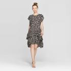 Women's Floral Print Short Sleeve Scoop Neck Asymmetric A Line Dress - Who What Wear Black/white