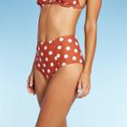 Women's High Waist Bikini Bottom - Xhilaration Brown Polka Dot Xs, Women's, White Brown