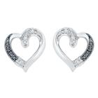 Distributed By Target 0.030 Ct. T.w. Round-cut Black And White Diamond Heart Prong Set Earring In Sterling Silver (ij-i2-i3), Women's