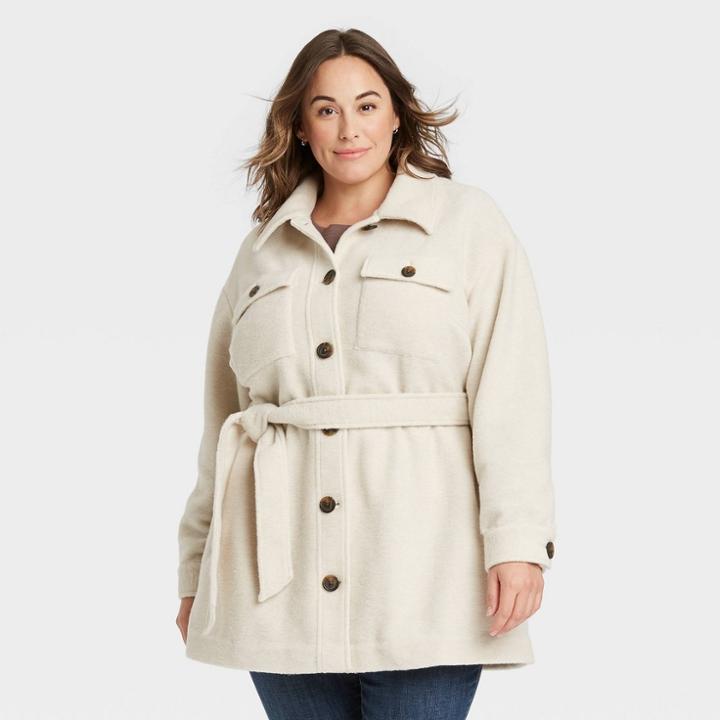 Women's Plus Size Shirt Shacket - Ava & Viv Oatmeal X