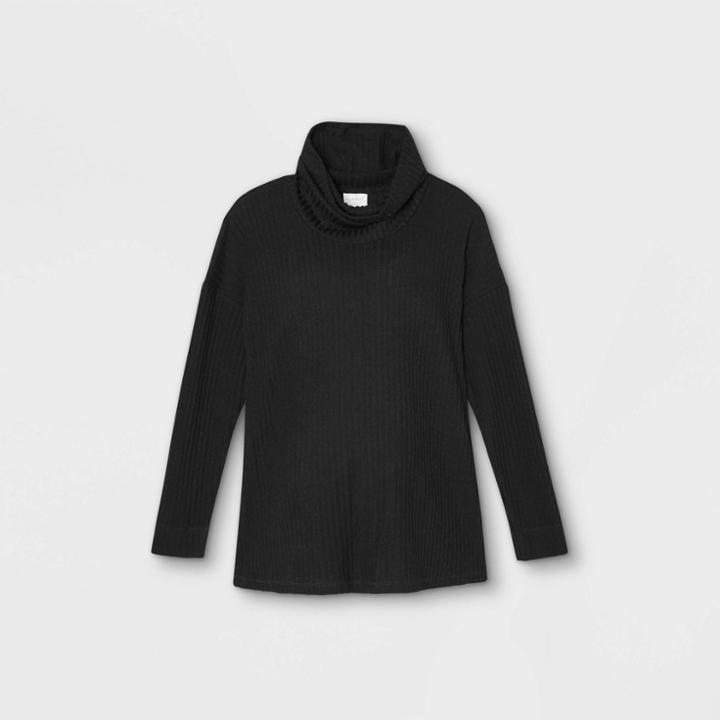 Maternity Long Sleeve Cowl Neck Cozy Rib T-shirt - Isabel Maternity By Ingrid & Isabel Black