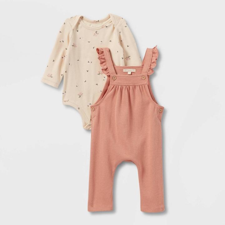 Grayson Collective Baby Girls' Knit Floral Jaquard Bodysuit Set - Rust Brown