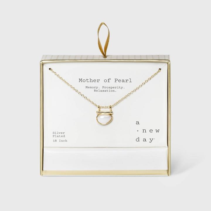 Silver Plated Mother Of Pearl And Bar Necklace - A New Day Pearl