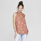 Women's Floral Print Turtleneck Smocked Tank Top With Tassels - Xhilaration Brown