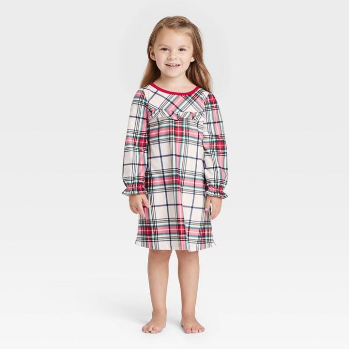 Toddler Holiday Plaid Flannel Matching Family Pajama Nightgown - Wondershop White