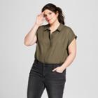 Women's Plus Size Popover Short Sleeve Shirt - A New Day Olive (green)