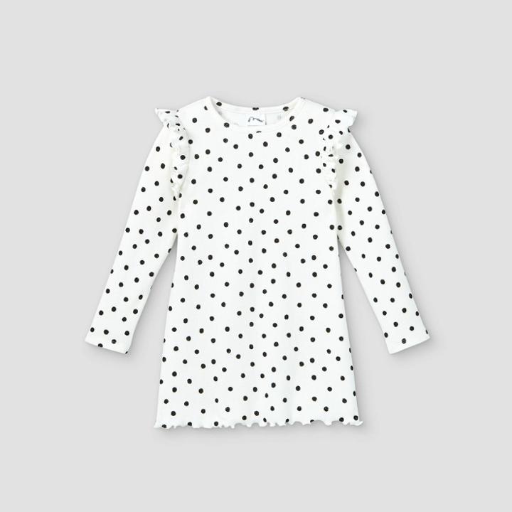 Toddler Girls' Rib Long Sleeve Dress - Art Class Cream/black