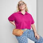 Women's Plus Size Short Sleeve Boxy Cropped Polo T-shirt - Wild Fable Magenta