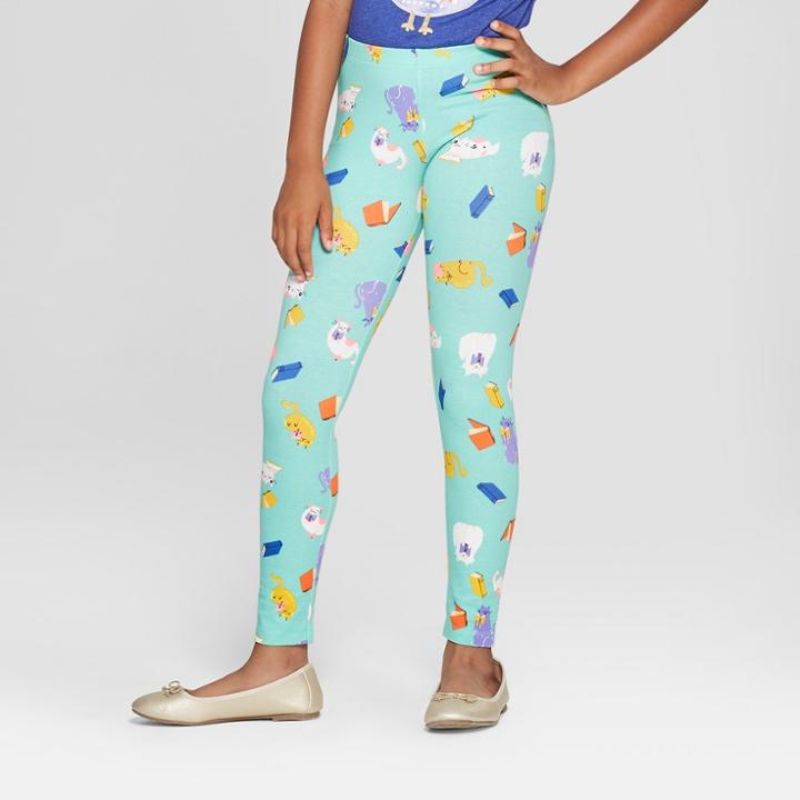 Girls' Cat Print Leggings - Cat & Jack Green