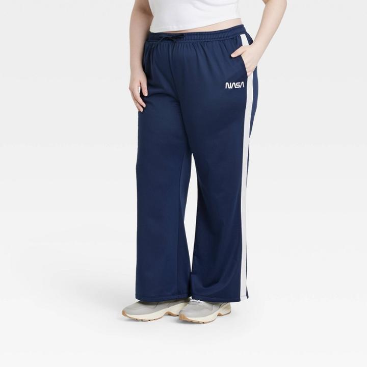 Women's Nasa Plus Size Graphic Wide Leg Track Pants - Blue