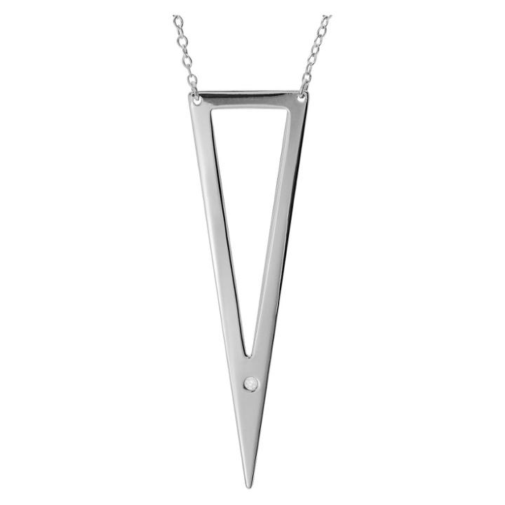 Journee Collection 0.01 Ct. T.w. Round-cut Cz Pave Set Cut-out Triangle Pendant Necklace In Sterling Silver - Silver