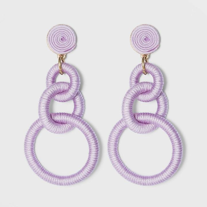 Thread Wrapped Post And Circle Link Drop Earrings - A New Day Purple