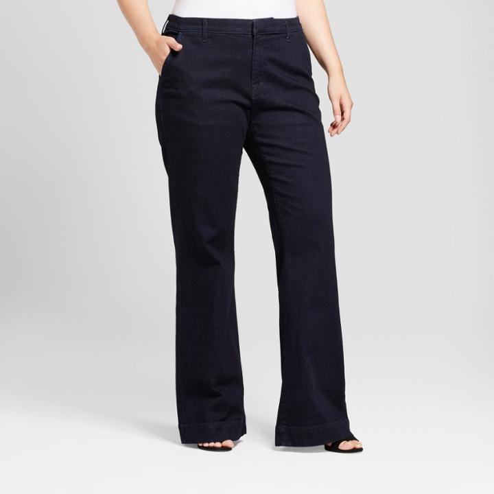 Women's Plus Size Flare Denim Trouser - A New Day Dark Wash
