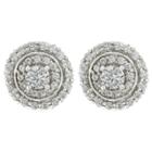 Button Post Earrings Plated Brass Round 2 Rows Halo -