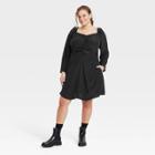 Women's Plus Size Puff Long Sleeve Ruched Front Dress - A New Day Black