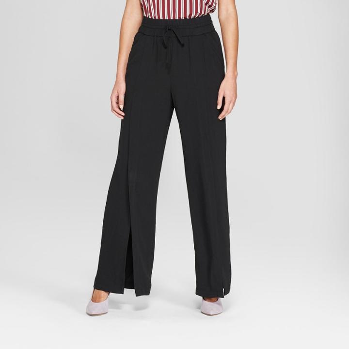Women's Front Slit Crepe Wide Leg Pants - A New Day Black Xxs