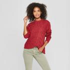 Women's Long Sleeve Asymmetrical Pull Over Sweater - Cliche Red