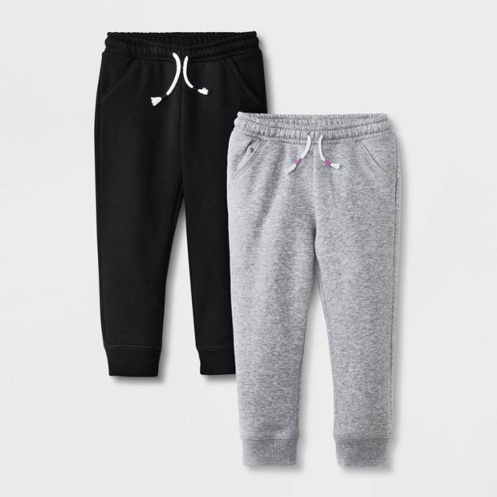 Toddler Girls' 2pk Solid Fleece Jogger Pants - Cat & Jack Black