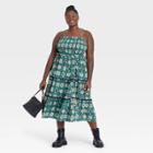 Women's Plus Size Sleeveless Tiered Dress - Universal Thread Teal Green Ikat Print