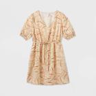 Women's Plus Size Floral Print Elbow Sleeve Linen Dress - Ava & Viv Cream X, Ivory
