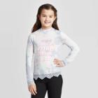 Girls' Long Sleeve Lace Trim Top - Art Class Blue