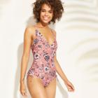 Women's V-neckline One Piece Swimsuit - Kona Sol Pink Floral