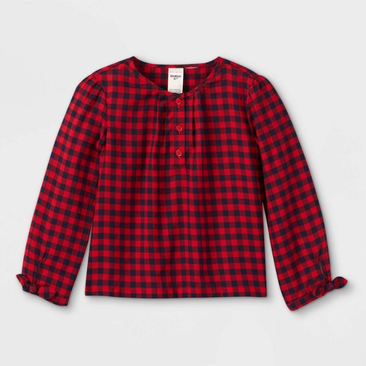 Oshkosh B'gosh Toddler Girls' Buffalo Check Long Sleeve Blouse - Red/navy