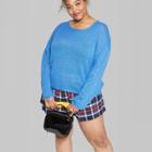 Women's Plus Size Long Sleeve Lightweight Pullover Sweater - Wild Fable Blue
