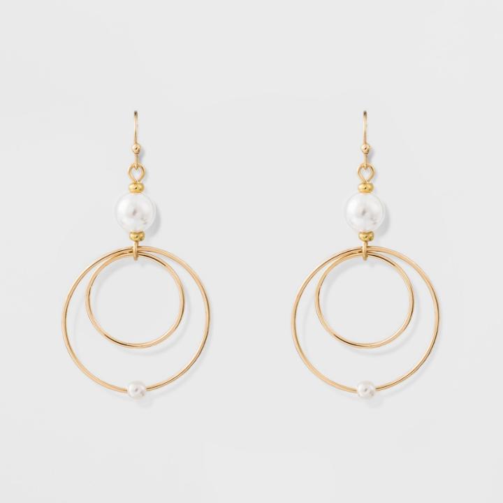 Pearls & Circles Fish Hook Earrings - A New Day Pearl/gold