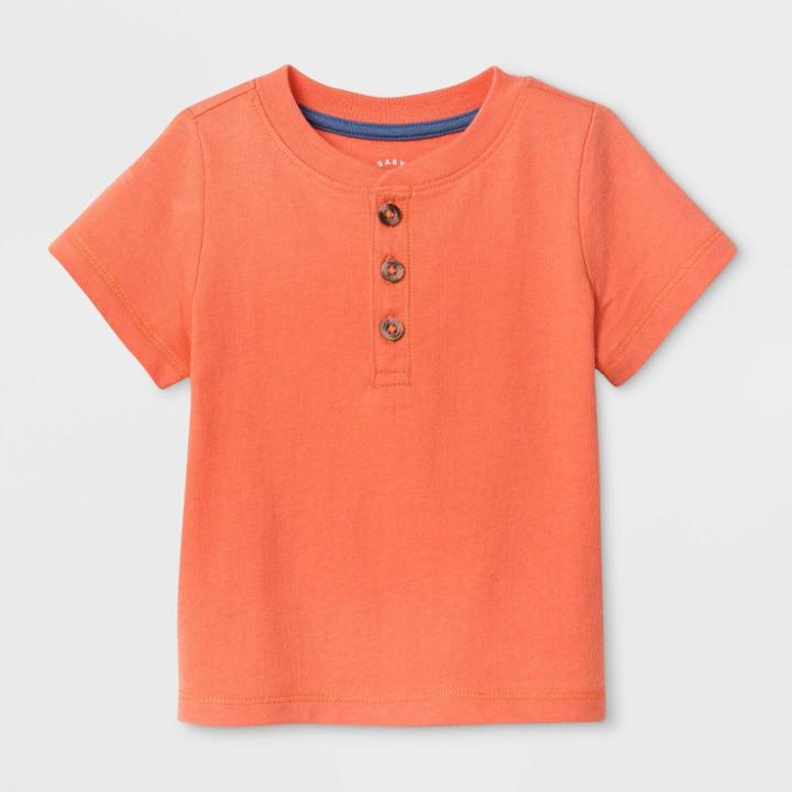 Petitebaby Boys' Short Sleeve Henley T-shirt - Cat & Jack Coral Newborn, Boy's, Orange