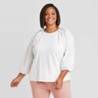 Women's Long Sleeve Round Neck Mixed Poplin T-shirt - A New Day White