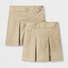 Girls' 2pk Stretch Uniform Pleated Twill Skorts - Cat & Jack Beige