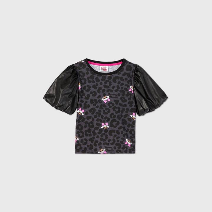 Mga Entertainment Girls' L.o.l. Surprise! Remix Leather Puff Short Sleeve T-shirt - Black