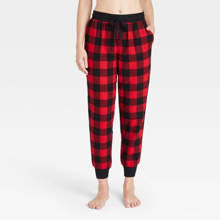 Women's Perfectly Cozy Flannel Plaid Jogger Pajama Pants - Stars Above Dark Red
