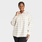 Women's Plus Size Long Sleeve Button-down Flannel Tunic Shirt - Ava & Viv Cream Plaid X, Ivory Plaid