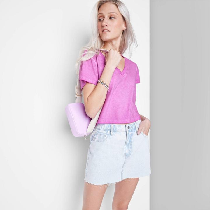 Women's Short Sleeve V-neck Shrunken Boxy T-shirt - Wild Fable Purple