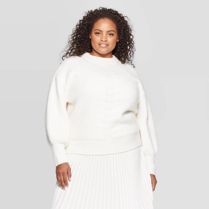 Women's Plus Size Turtleneck Pullover Sweater - Ava & Viv Cream 3x, Women's, Size: