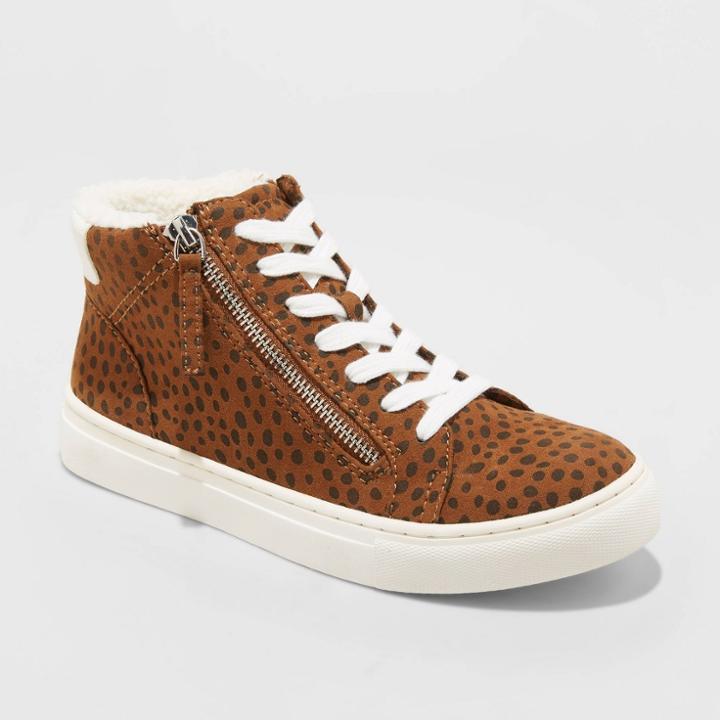 Women's Tilly Leopard Print Faux Sherpa Lined High Top Sneakers - Universal Thread Brown