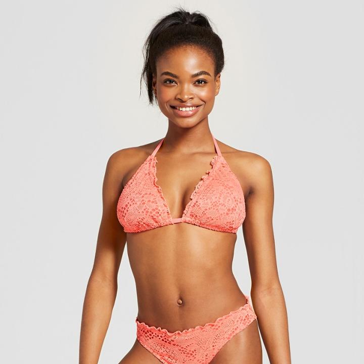 Women's Crochet Ruffle Edge Triangle Bikini Top - Mossimo Melon Ball D/dd Cup