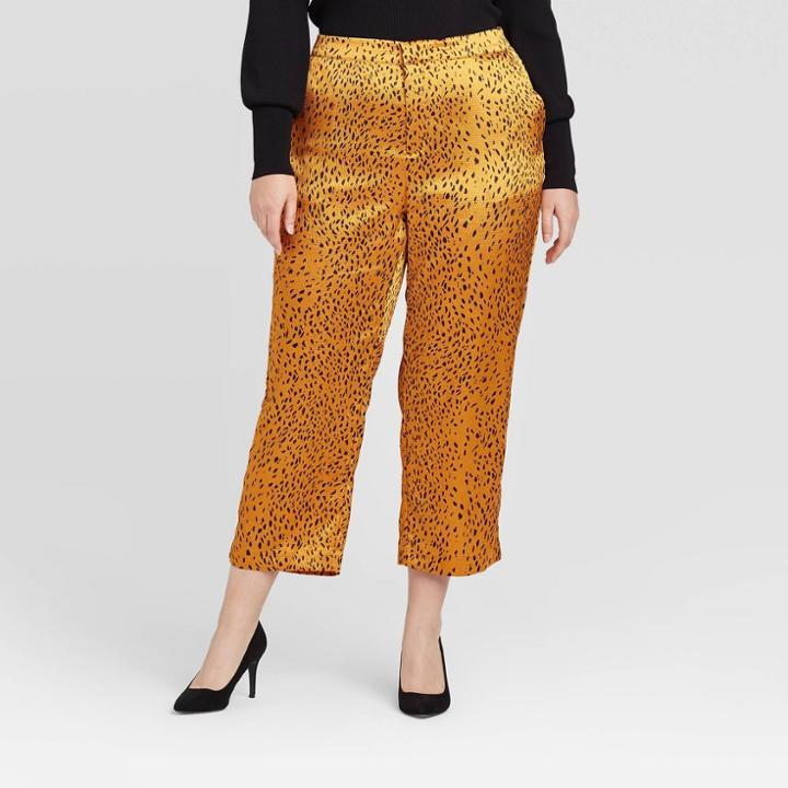 Women's Plus Size Animal Print Mid-rise Skinny Silky Cropped Trouser - Who What Wear Gold 1x, Women's,