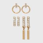 Small Hoop Linear Drop Bar Stud Earring Set 3pc - A New Day Gold