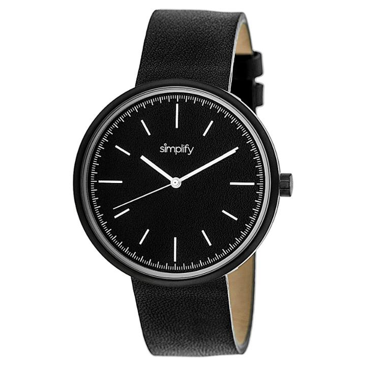 Simplify The 3000 Men's Sand - Blasted Dial Leather Strap Watch - Black