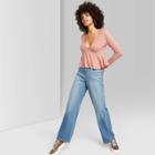 Women's Long Sleeve V-neck Babydoll Top - Wild Fable Rose Xs, Women's, Pink