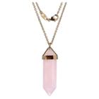 Prime Art & Jewel 18k Gold Over Fine Silver Plated Bronze Genuine Rose Quartz Chakra Point Necklace - 24 + 2 Extender, Girl's, Pink Quartz