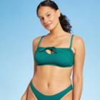 Juniors' Textured Tie-front Bandeau Bikini Top - Xhilaration Dark Teal D/dd Cup