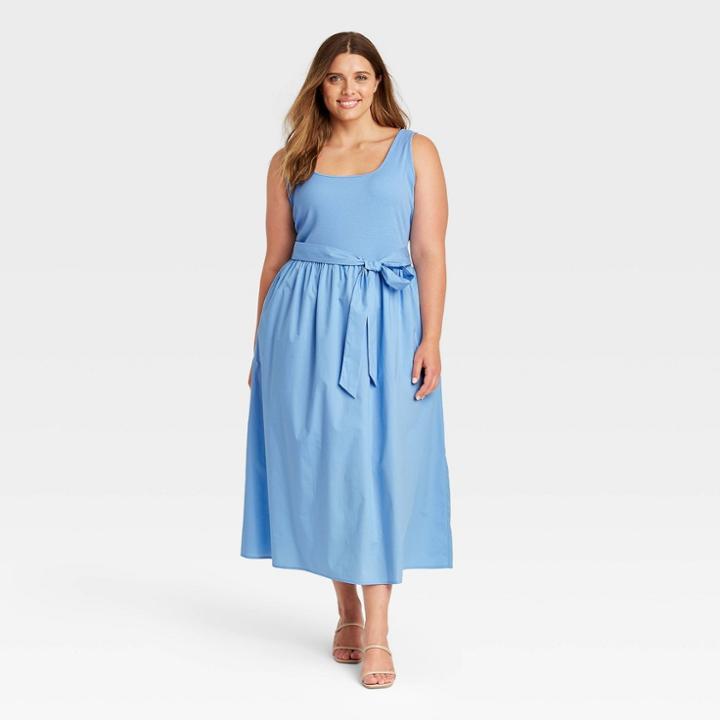 Women's Plus Size Sleeveless Knit Woven Dress - Who What Wear Blue
