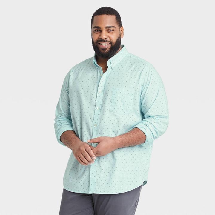 Men's Tall Printed Standard Fit Long Sleeve Button-down Shirt - Goodfellow & Co Aqua Blue/shapes