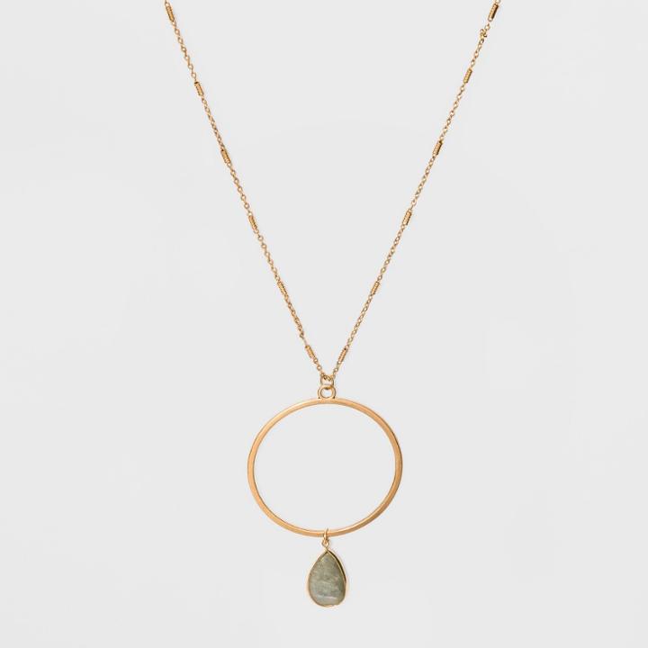 Open Circle And Tear Drop Stone Pendant Necklace - Universal Thread Gold