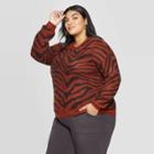 Women's Plus Size Tiger Print Long Sleeve Crewneck Pullover Sweater - Ava & Viv Orange 1x, Women's,