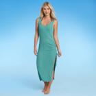 Women's Ribbed Cinched Midi Cover Up Tank Dress - Shade & Shore Teal Green
